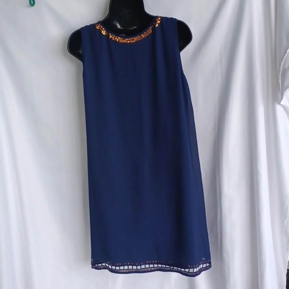 Alya Navy Sequin Copper Studded Dress. Medium
